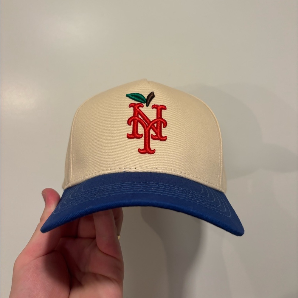 Classic Cream and Blue Cap with Embroidered Logo